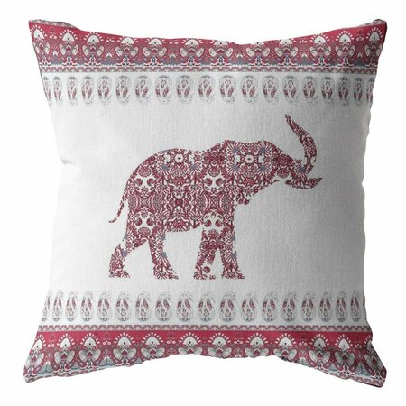 PALACEDESIGNS 16 in. Red & White Ornate Elephant Indoor & Outdoor Throw Pillow PA3669423